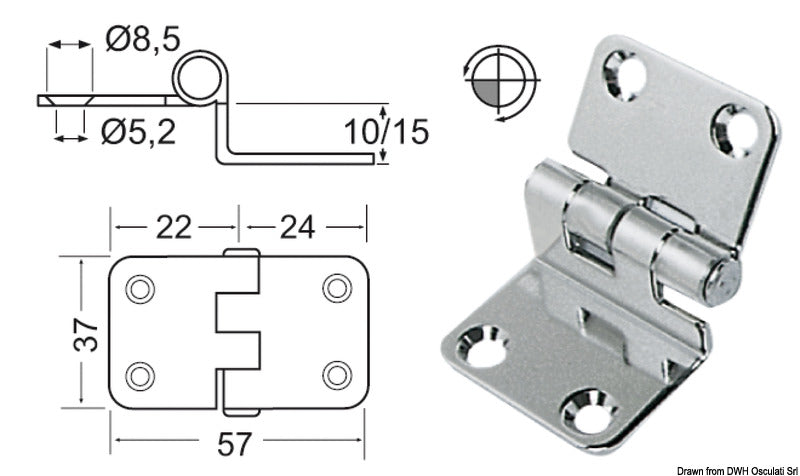 CERNIERA INOX 57X37X15 MM OFFSET / A SBALZO