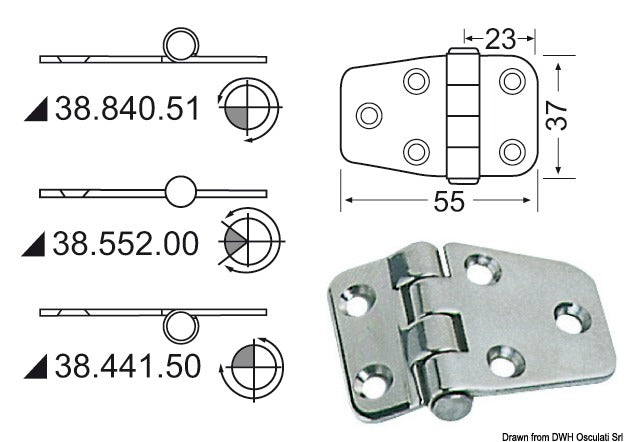 CERNIERA ECCENTRICA INOX 2 MM 37x38/22 MM PERNO INFERIORE / ROVESCIATA